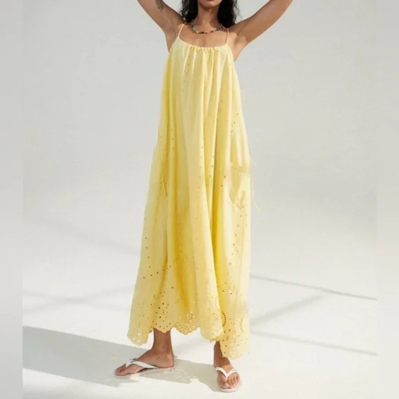 Zara floral emboridered eyelet scalloped tie strap maxi dress blogger favorite - Picture 1 of 7